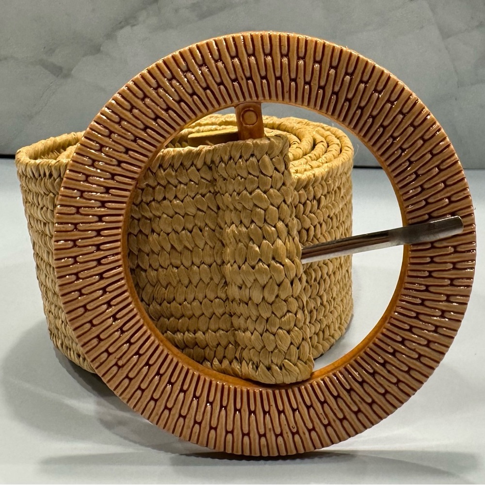 Woven Tan Belt with Circular Buckle